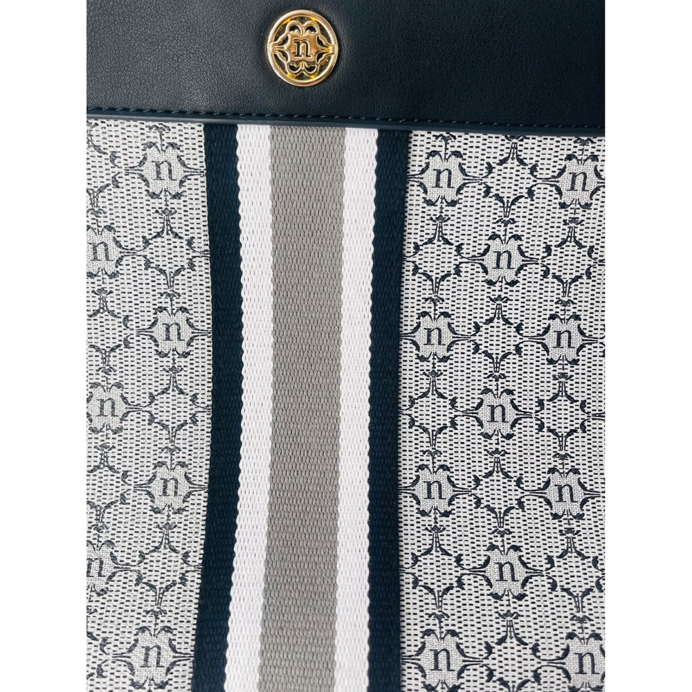 Nanette Lepore Navy Blue Monogram Crossbody Bag Stripe Zip Top Shoulder Purse - Picture 3 of 6